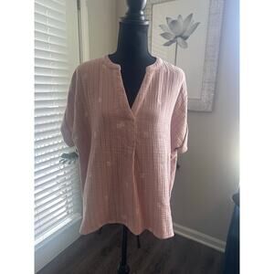 Madewell Embroidered Lakeline Daisies Gauze Cotton Oversized Pink Top Sz. Small